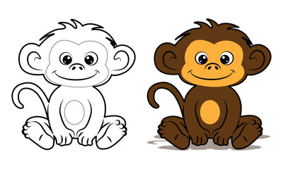 Cute Monkey Sitting Cartoon Vector Icon Illustration.Children's monkey drawing