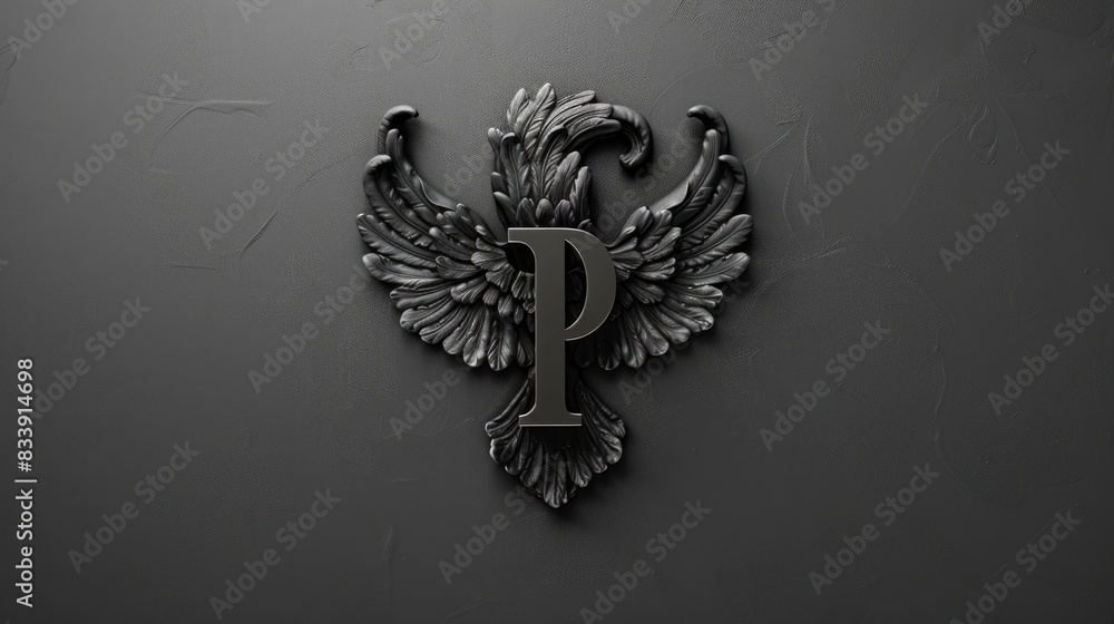Poster a black and white photo of a decorative letter p, suitable for use in design projects or as a simple