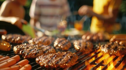 Barbecue and GrillingPictures of families and friends grilling burgers, hot dogs, and other foods outdoors, showcasing the communal aspect of barbecues