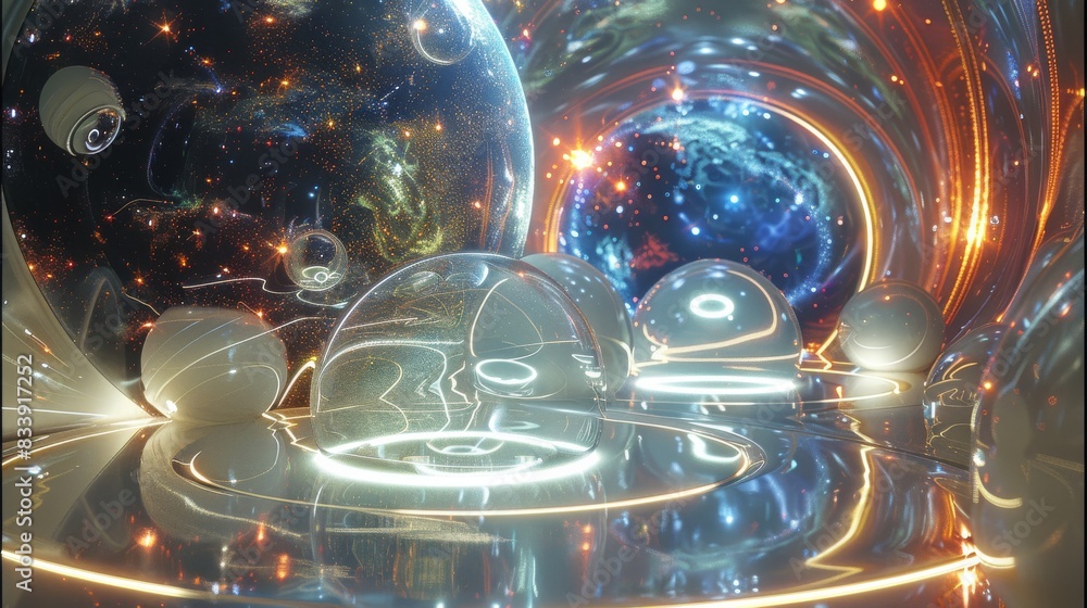Poster multidimensional quantum alchemy, realistic. generative ai.