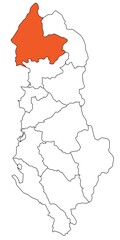 Obraz premium Outline of the map of the region of Albania - Qarku i Shkodrës, Shkodra