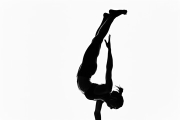 Fototapeta premium A person doing a handstand in mid-air, focusing on strength and flexibility