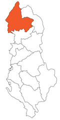 Obraz premium Outline of the map of the region of Albania - Qarku i Shkodrës, Shkodra