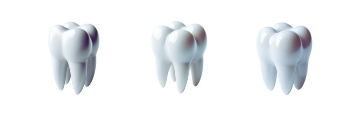Set of white teeth and dental implant, isolated over on transparent white background
