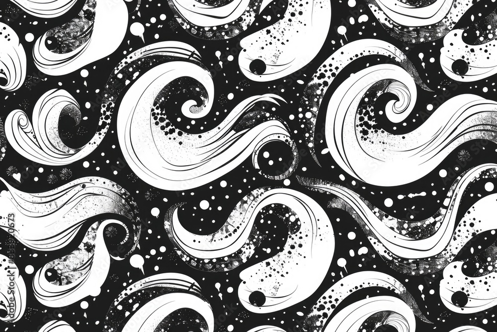 Poster A simple illustration of ocean waves with soap bubbles floating on the surface