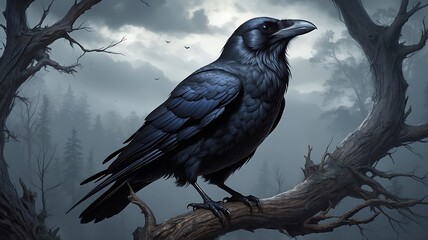 Fototapeta premium raven on a branch 