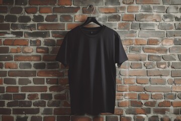 Naklejka premium a black t - shirt hanging on a brick wall 