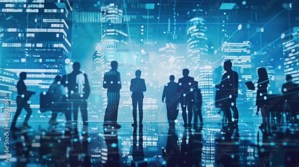 Aufkleber brainstorming innovation: business leaders strategizing in high-tech office setting