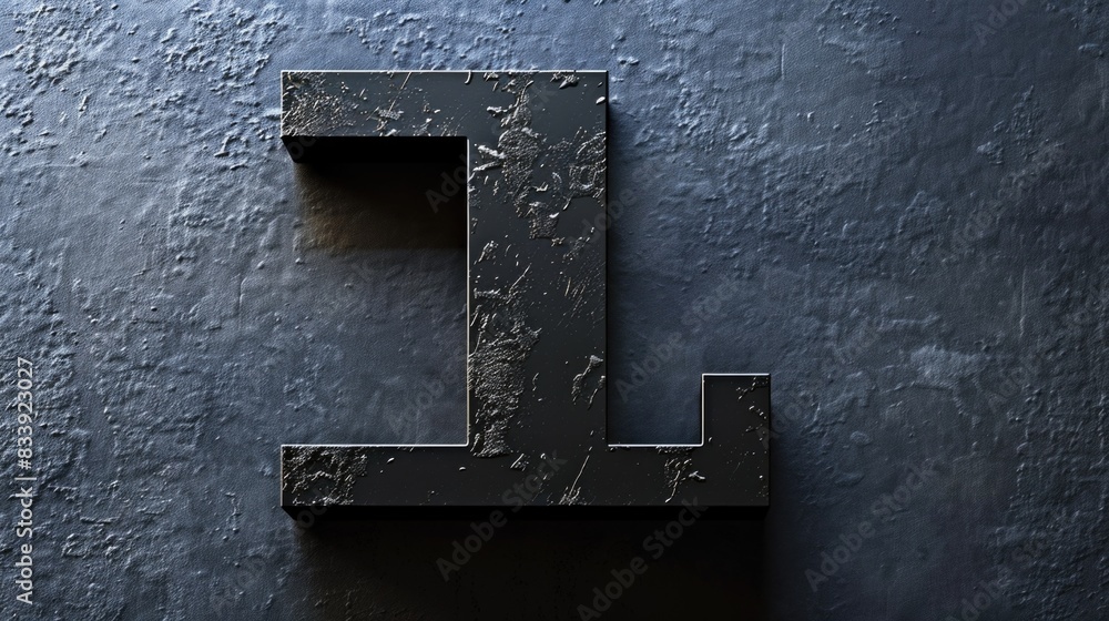 Poster a detailed view of a metal letter on a wall, suitable for use in architectural or design contexts