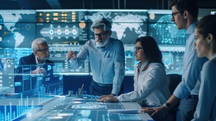 Innovative Business Leaders Brainstorming in a Modern High-Tech Workspace