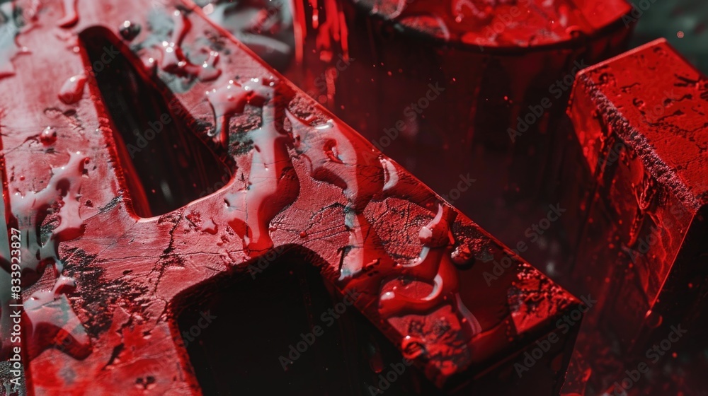 Poster A close-up view of a red object covered in water, ideal for use in conceptual photography or as an abstract design element
