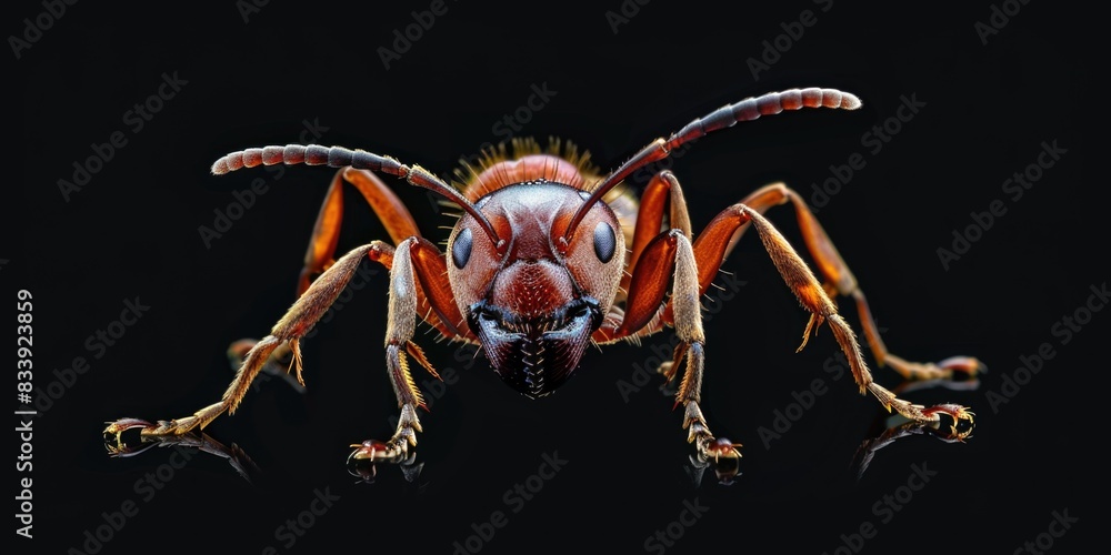 Poster a detailed view of a small insect sitting on a dark background
