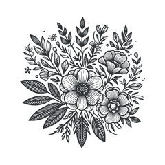 Flat design flower silhouettes and leaves floral element design vector template illustration