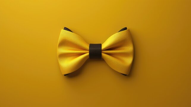 A bright yellow bow tie sits on a matching yellow background, perfect for adding a pop of color to your design