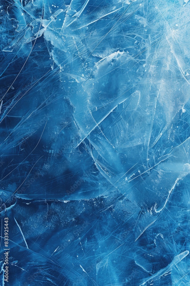 Poster a close-up view of the frozen surface of water with ice crystals and frost