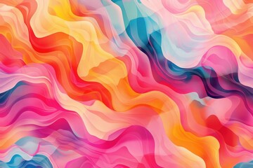 A vibrant and dynamic abstract design featuring wavy shapes in multiple colors