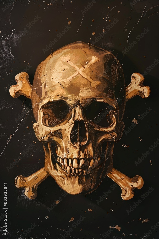 Fototapete a simple design featuring a skull and crossbones on a dark background, often used to convey warning 
