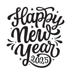 Happy New year 2025. Hand lettering black script text isolated on white background. Vector typography for posters, banners, cards, New year or Christmas decorations