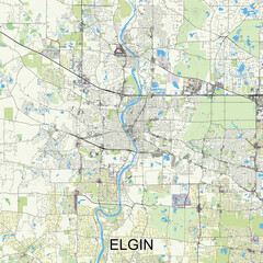Elgin, Illinois, United States map poster art