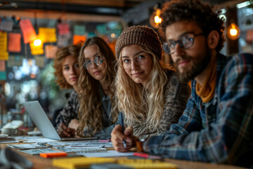 Obraz premium Young Creative Team Collaborating in Trendy Workspace