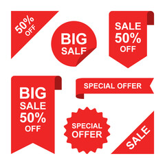 Sale banner sticker, blank vector shopping clipart set