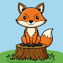 Fototapeta premium Fox sitting on tree stump vector illustration 