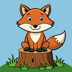 Fox sitting on tree stump vector illustration 