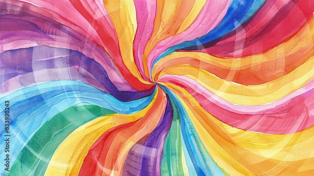Poster an abstract watercolor drawing on paper with bright swirls of primary colors creating a lively and e