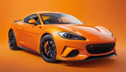 An eye-catching orange sports car showcasing its aerodynamic curves and aggressive front grille against a monochrome orange background.