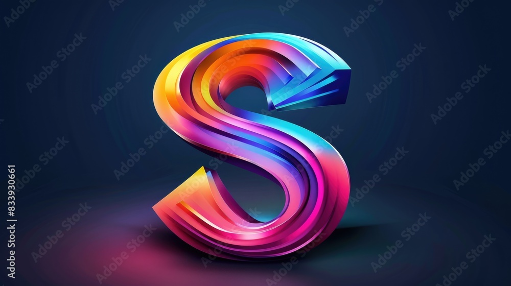 Poster a stylized 3d letter s with an arrow pointing towards the center, great for illustrations and design