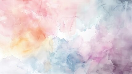 An abstract watercolor on paper, featuring soft, diffused patches of pastel colors that create a dreamy and soothing atmosphere.