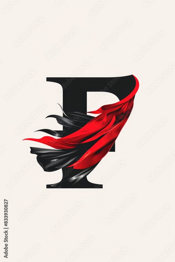 Wall mural A stylized letter T with black and red feathers on a white background