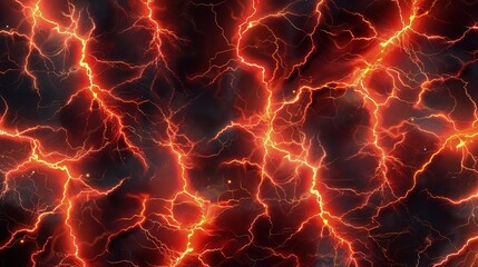 An array of red and orange lightning bolts, each striking with fierce intensity, set against a transparent background to symbolize the wrath and power of Jupiter.