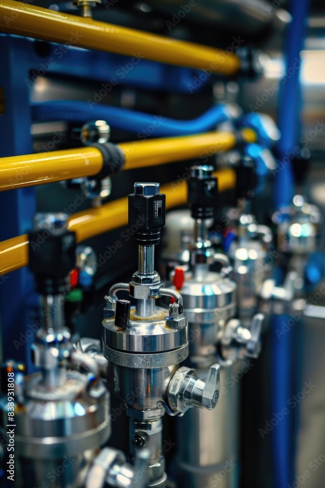 Aufkleber a group of valves installed adjacent to each other, possibly in an industrial or mechanical setting