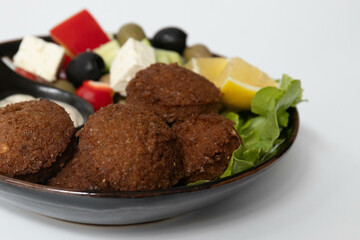 Healthy Food Concept, Arabian Food, Falafel with Dipping, Hummus . White Background