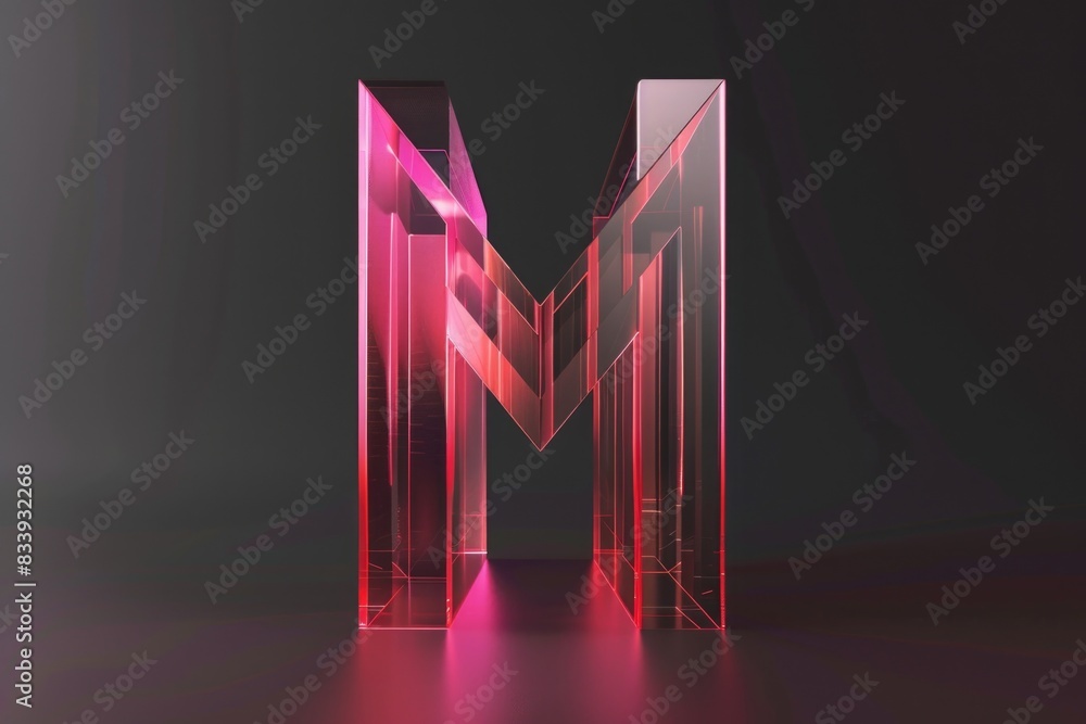 Poster a single letter 'm' made from transparent glass, possibly used as a decorative item or part of a lar