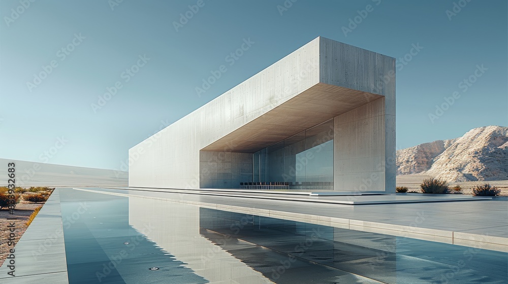 Poster an art gallery with artistic lines in the desert, minimalism. generative ai.