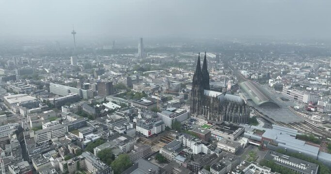 Aerial view of the Cologne Cathedral, Cologne, North rhine westphalia, Germany.