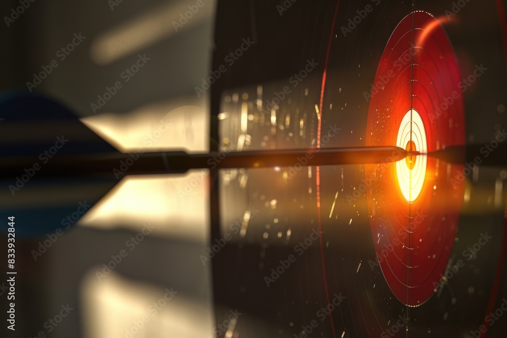 Poster A dart successfully hits the center of a bullseye, with a simple and clean background