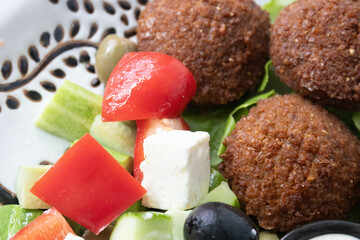 Healthy Food Concept, Arabian Food, Falafel with Dipping, Hummus . White Background