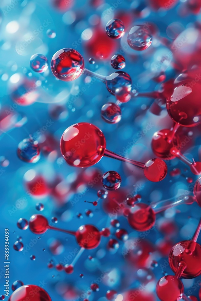 Poster A collection of red and blue spheres suspended in mid-air, creating a mesmerizing visual effect