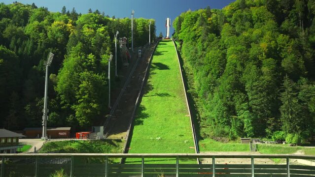 Heini Klopfer Skiflugschanze ski jumping flying hill by Obersdorf. Allgau, Bavaria, Bayern Germany. Heini-Klopfer-Skiflugschanze ist eine Skiflugschanze ausserhalb des Allgauer Ortes Oberstdorf. 