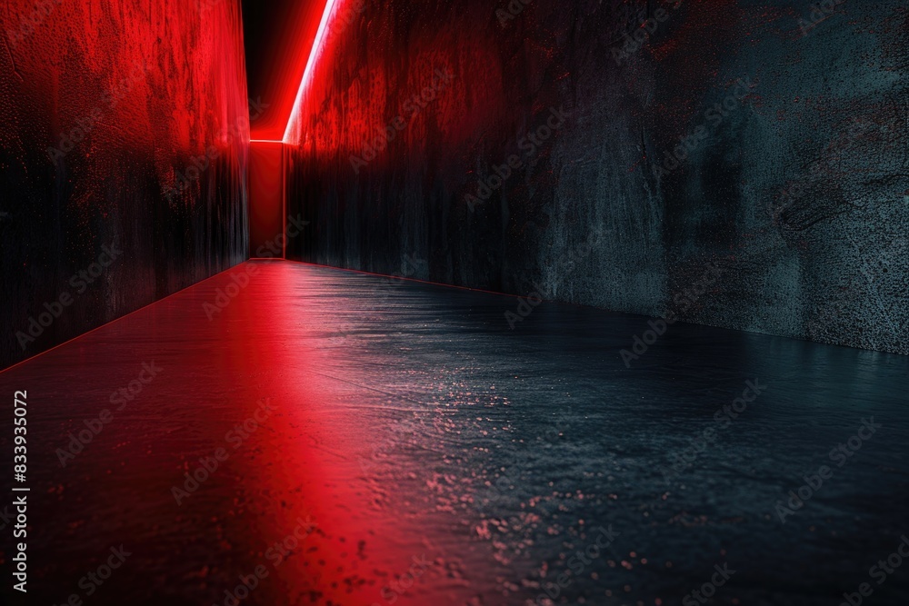 Aufkleber A dimly lit hallway with a bright red light in the middle, perfect for use in illustrations about navigation or finding one's way