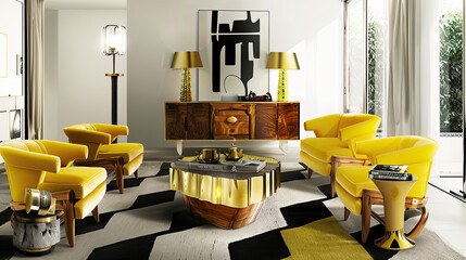 Art Home. Modern yellow interior with painting