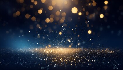abstract background with dark rich blue and gold particle christmas golden light shine particles...