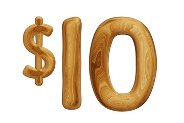 Wooden 10 dollar for price and offer concept