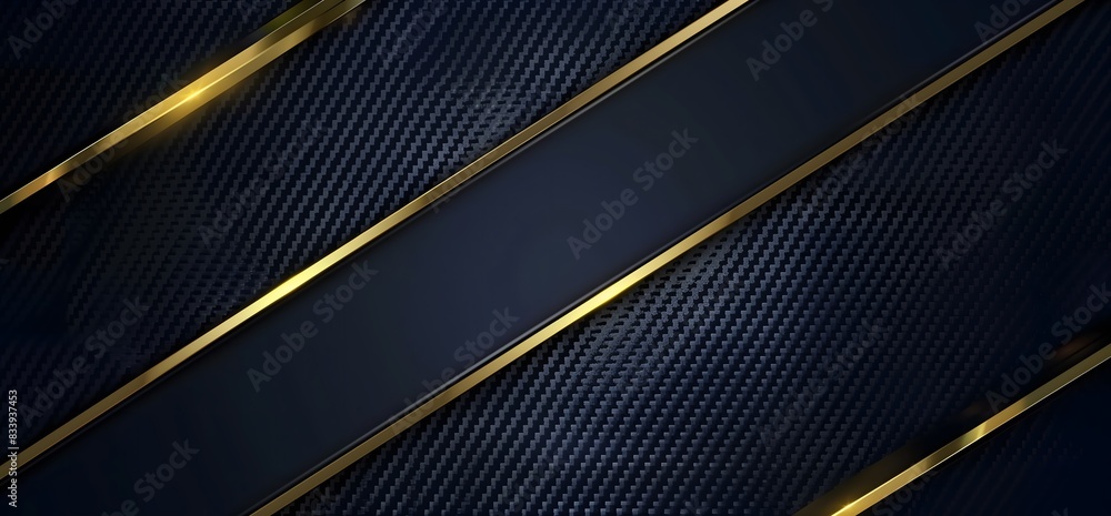 Wall mural golden line frame carbon fiber texture dark blue background carbon fiber concept