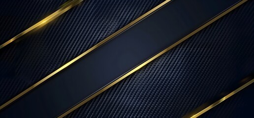 Golden line frame carbon fiber texture Dark blue background Carbon Fiber Concept