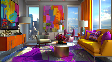 Art Home. Modern colorful interior with paintings