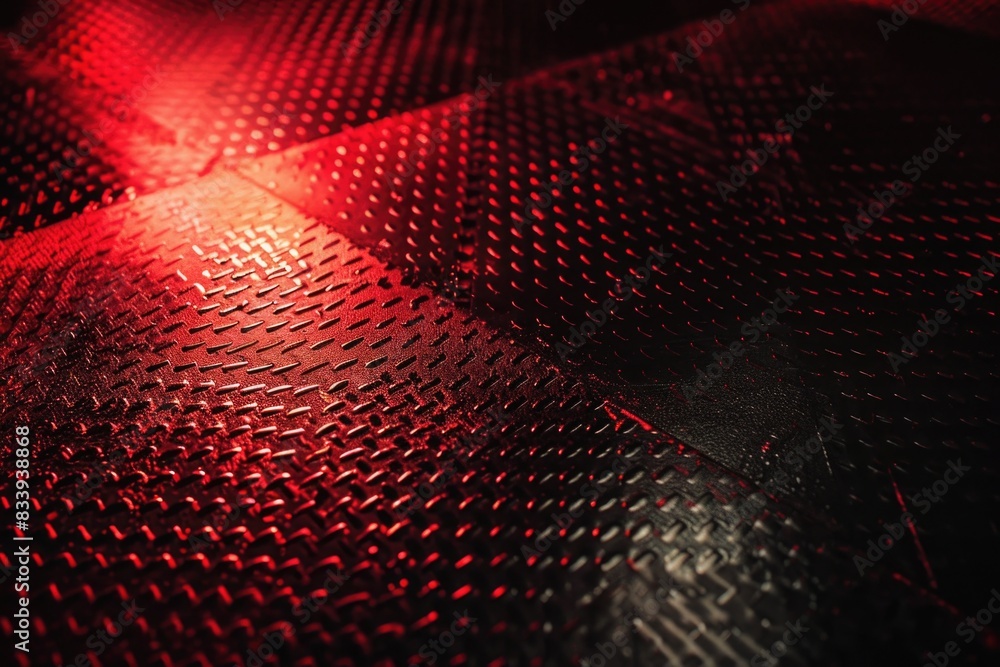 Poster a close-up shot of a red light shining on a metal surface, possibly used in an industrial or technic